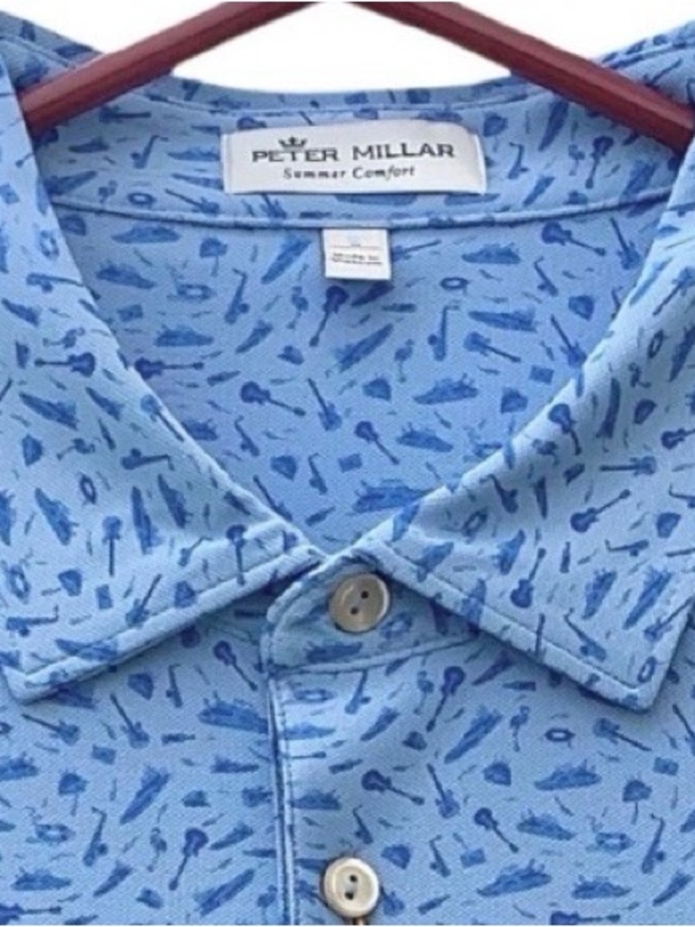 Peter Millar Summer Comfort polo with guitars and boats